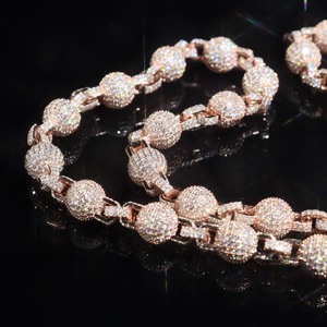 Collana Hip Hop con Catena a Sfere <span class=keywords><strong>in</strong></span> Moissanite VVS, <span class=keywords><strong>Argento</strong></span> <span class=keywords><strong>925</strong></span> Massiccio, Catena a Sfere con Moissanite Ghiacciata - Product Image 4