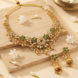 Artificial Gold Plated Ethnic Kundan Choker Necklace Earrings Ring Jewellery Set for Women Anniversary Wear - Product Image 2