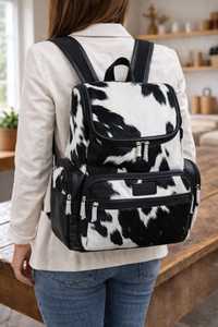 Fashion Cowhide Leather Hair On Backpack Travel Laptop Rucksack Vintage School Bag Durable Handmade LHBP-0043 - Product Image 6