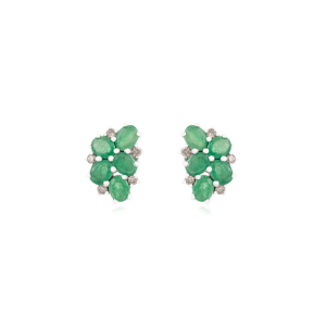 Wholesale 925 Silver Unique Cluster Design Genuine Oval Cut <b>Emerald</b> & Round Diamond <b>Stud</b> Earrings For Women's Daily Wear - Product Image 1