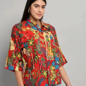 Blusa Casual de Verano para Mujer, 100% Algodón, Transpirable, Ecológica, de Secado Rápido, con Estampado Floral, Cuello Redondo y Botones de Cuerno - Product Image 1