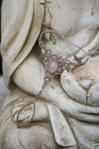 Handmade Taupe Macrame Pendant Necklace with Pink Stone Boho <b>Silver</b> <b>Beaded</b> Adjustable Jewelry for Women - Product Image 4