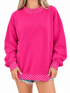 Women’s <b>Mock</b> <b>Neck</b> Sweatshirt Casual Long Sleeve Pullover Relaxed Fit Fashion <b>Top</b> Polka Dot Cuff Details Everyday Comfort Wear - Product Image 2
