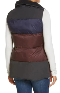 Gilet matelassé personnalisé pour femme, col color block bordeaux, marine, anthracite, sans manches, rembourré, vente en gros, fournisseur OEM - Product Image 2