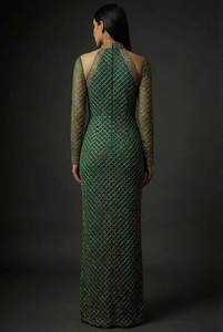 Robe de soirée de luxe pour femmes, ornée de perles à la main |   Robe de soirée à manches longues et à manches bouffantes |   Vêtements de mariée et de cérémonie sur mesure en gros - Product Image 3