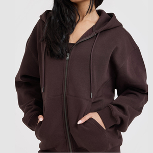Vente en gros Sweat à capuche zippé personnalisé coupe ample pour femme, en molleton brossé 320 g/m², épaules tombantes, épais, pour le sport - Product Image 4