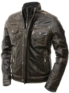 2026 Trending Men Genuine Leather Bomber Jacket Slim Fit Canvas Winter with Hooded Front Logo Design Manufacturer - Product Image 5