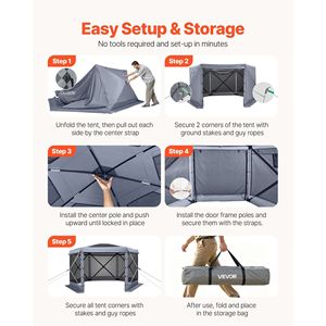 เต็นท์กันสาดแบบป๊อปอัพขนาดใหญ่ 12 x 12 ฟุต 6 ด้าน ติดตั้งง่าย ป้องกันแมลง สำหรับตั้งแคมป์ หลังคาถอดออกได้ พร้อมกระเป๋าหิ้ว - Product Image 5