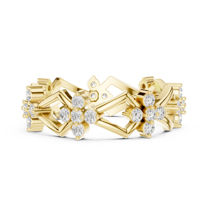 Anillo Floral Geométrico de Oro Amarillo de Lujo para Mujer, Banda Abierta Elegante con Piedra Brillante, Joyería de Moda, Regalo - Product Image 5