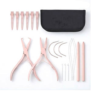 Kit professionnel d'extension capillaire avec outil à boucle, kit d'application de trame rose enduite pour coiffure et salon de coiffure - Product Image 3