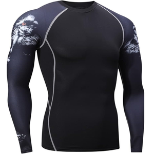 Ensemble de vêtements de sport pour homme, t-shirt à manches longues de compression, leggings longs, noir, spandex, taille élastique, Shaghaf, CS20, antibactérien - Product Image 3