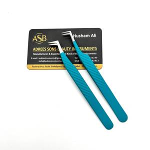 Pince à cils en acier inoxydable de type L, 90 degrés, fine, couleur vert marine mate, revêtement coloré, préhension parfaite, OEM - Product Image 2