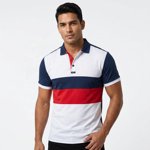 Men's Color <b>Polo</b> <b>Shirt</b> Short Sleeve Striped Casual Knitted Design Red <b>Navy</b> White - Product Image 6