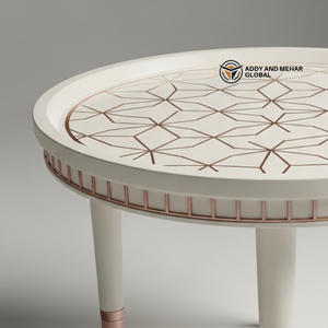 White Meena Design Wooden <b>Stool</b> Handcrafted Round Decorative Accent <b>Stool</b> Elegant White Meena Pattern <b>Stool</b> - Product Image 2