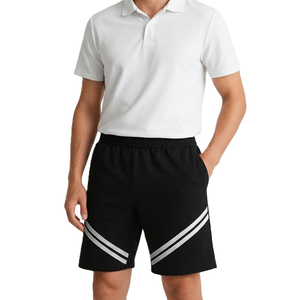 Pantalones Cortos Bermuda de Poliéster para Hombre, Color Negro, con Doble Raya Diagonal Blanca, Cintura Elástica, Secado Rápido, Transpirables, Estampado por Transferencia de Calor - Product Image 4