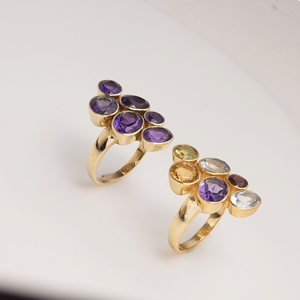 Amethyst Multi Stone Classic <b>Statement</b> <b>Ring</b> Brass Handmade Designer Purple Gemstone <b>Ring</b> for Women Shopping Gift - Product Image 3