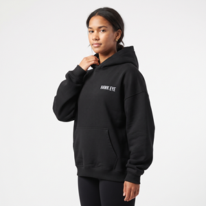 Sweat-shirt à capuche noir surdimensionné pour femme en molleton de coton avec poches kangourou, épaules tombantes, respirant, pour un usage décontracté - Product Image 4