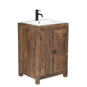 Modern Eco-Friendly Solid Mango Wood Bathroom <b>Vanity</b> with White Sink and Black Faucet Floor Mount - Product Image 1