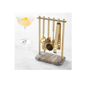 Juego de Herramientas de Barra de Latón de Lujo Moderno, Hecho a Mano, Color Dorado Brillante con Soporte de Mármol Blanco - Product Image 6