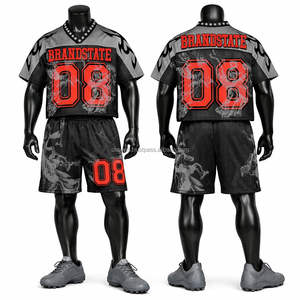 Nouveau maillot de football américain personnalisé 100% polyester respirant à manches courtes léger rouge marine en mesh - Product Image 2