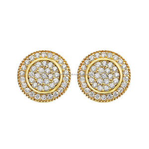 Boucles d'oreilles tendance en forme de cluster rond, diamants de laboratoire, plaqué or, argent sterling 925, bijoux de luxe haut de gamme pour femmes - Product Image 1