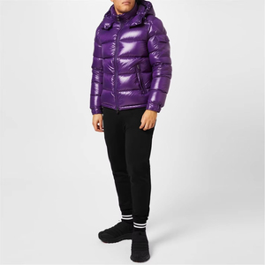Men's Purple Hooded Puffer <b>Jacket</b> Reversible Waterproof Polyester Filled Casual Winter Coat Regular Fit Zipper Closure Front - Product Image 5
