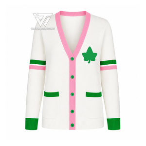 Alpha grec personnalisé |   Kapa |   Vêtements de la sororité Alpha, cardigan en coton blanc uni à boutons, rayé - Product Image 1