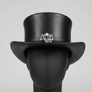 Chapeau haut de forme en cuir noir avec emblème de crâne, style gothique steampunk, motif rayé, unisexe, pour adulte, fête, usage quotidien, costume d'Halloween - Product Image 4