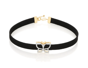 Black Velvet <b>Choker</b> Necklace With Gold Plated Butterfly Rhinestone Pendant Women's Everyday Wear Cute Style - Product Image 1
