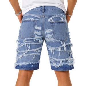 Pantalones Cortos de Mezclilla Desgastados para Hombre, Cintura Media, Estilo Casual de Verano, Lavado Claro, Tela de Algodón - Product Image 3