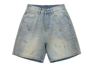 Pantalones cortos de mezclilla para hombre, estilo vintage, lavados, de secado rápido, impermeables, transpirables, de cintura alta, con cordón, informales, para verano, estilo urbano. - Product Image 2