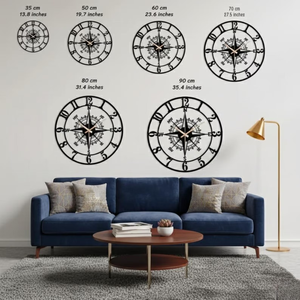 Oversized Large Metal Compass Wall <b>Clock</b>, Silent Modern Nautical Home Decor - Product Image 2