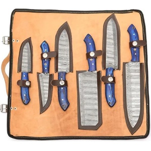 Juego de Cuchillos de Chef Profesionales de Acero de Damasco Hechos a Mano por Ahmad Fabric, 6 Piezas, Mango de Resina, Funda de Cuero, Diseño Moderno, Personalizable - Product Image 3