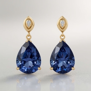 Pendientes de Oro 9K con Tanzanita en Forma de Pera, con Bola Pulida y Detalle de Diamante, Joyería Fina OEM Platino - Product Image 2