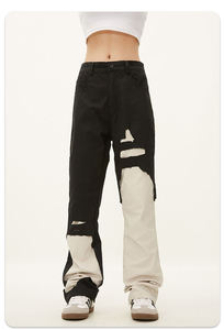 Pantalones Vaqueros Anchos Holgados de Estilo Hip Hop para Hombre, Personalizados, Negros, con Efecto Desgastado, Pierna Ancha, Rectos, de Mezclilla - Product Image 2