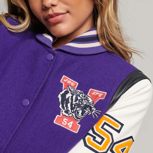 Chaqueta Varsity para Mujer al por Mayor en Stock, Nueva Llegada, Gran Venta, Transpirable, Tejida, Rellena de Poliéster, 100% Lana, con Letras de Nailon - Product Image 6