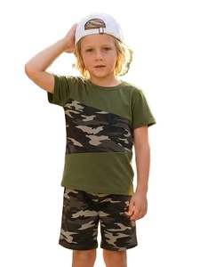Boys Camouflage Patchwork Jersey Material Casual Style Short Sleeve T-Shirt and Shorts Set for Summer Outdoor - Product Image 3