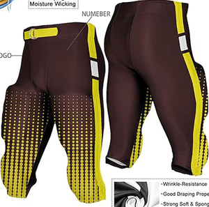 Mens Sublimated American Football Pants Brown Yellow Dot Pattern Moisture Wicking Breathable <b>Athletic</b> Performance Sportswear - Product Image 2