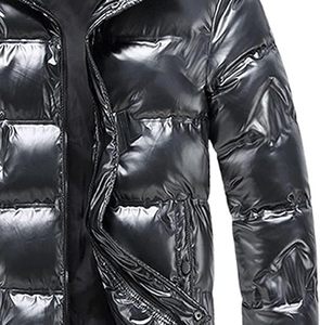 Wholesale Custom Canvas Glossy Puffer Jacket Winter Rain Coat Waterproof Breathable Front Logo Hooded Glossy Nylon Parka Jackets - Product Image 3