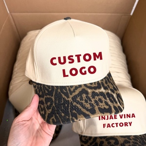 Casquette Trucker à 5 Panneaux Bicolore avec Logo Personnalisé, Visière Léopard, 100% Coton, Casquette Snapback avec Logo Brodé pour Adultes Unisexe - Product Image 3