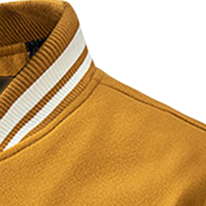 Men's Mustard Varsity Jacket for Sleeves Mandarin Collar <b>Covered</b> <b>Button</b> Closure Casual Winter Wear 2027 Breathable - Product Image 6