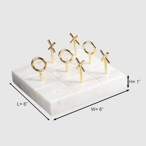 Juego de Tic Tac Toe de Mármol Blanco de Lujo con Elegantes Piezas de Metal Dorado en Forma de X y O, Rompecabezas para Niños y Adultos para Disfrutar - Product Image 1