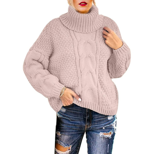 Autumn Winter Women's Cross-border Pure Color Large Size Loose Knit Cotton Cotton <b>Top</b> <b>Coat</b> Long Sleeve Pullover Sweater Women - Product Image 3