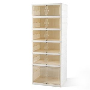 Scarpiera Pieghevole a 6 Livelli con Ante Trasparenti, Montaggio Senza Attrezzi, Organizzatore per Scarpe in PS per Ingresso e Armadio, Grande Capacità per Viaggi - Product Image 4