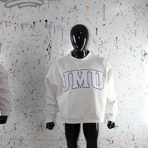 JMU ASH GREY <b>Mock</b> <b>Neck</b> Sweatshirt 100% WHITE Applique Embroidery wide <b>neck</b> Sweatshirt Finer Threads - Product Image 5