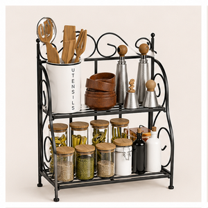 High Quality 2-Tier Wrought Iron Spice <b>Rack</b> Organizer Metal <b>Kitchen</b> Countertop <b>Storage</b> Shelf for Jars Space-Saving <b>Storage</b> Jar - Product Image 4