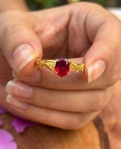 <b>Garnet</b> Engagement <b>Ring</b> Oval Red Stone <b>Ring</b> 925 Sterling <b>Silver</b> 14K Gold Plated Promise Jewelry Gift - Product Image 2