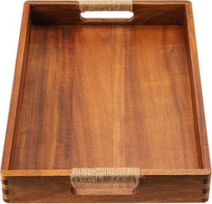 Plateau à dessert en bois BSCI avec poignée, plateau alimentaire rustique en bois antique avec poignées, plateau de rangement en bois pas cher - Product Image 1