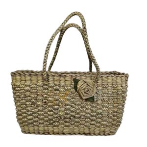 Sac fourre-tout artisanal en jacinthe d'eau – Motif floral - Product Image 1