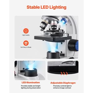 กล้องจุลทรรศน์แบบ Trinocular กำลังขยาย 40-5000 เท่า ระดับมืออาชีพ พร้อมไฟ LED และอะแดปเตอร์โทรศัพท์อะลูมิเนียมสำหรับผู้ใหญ่ - Product Image 6